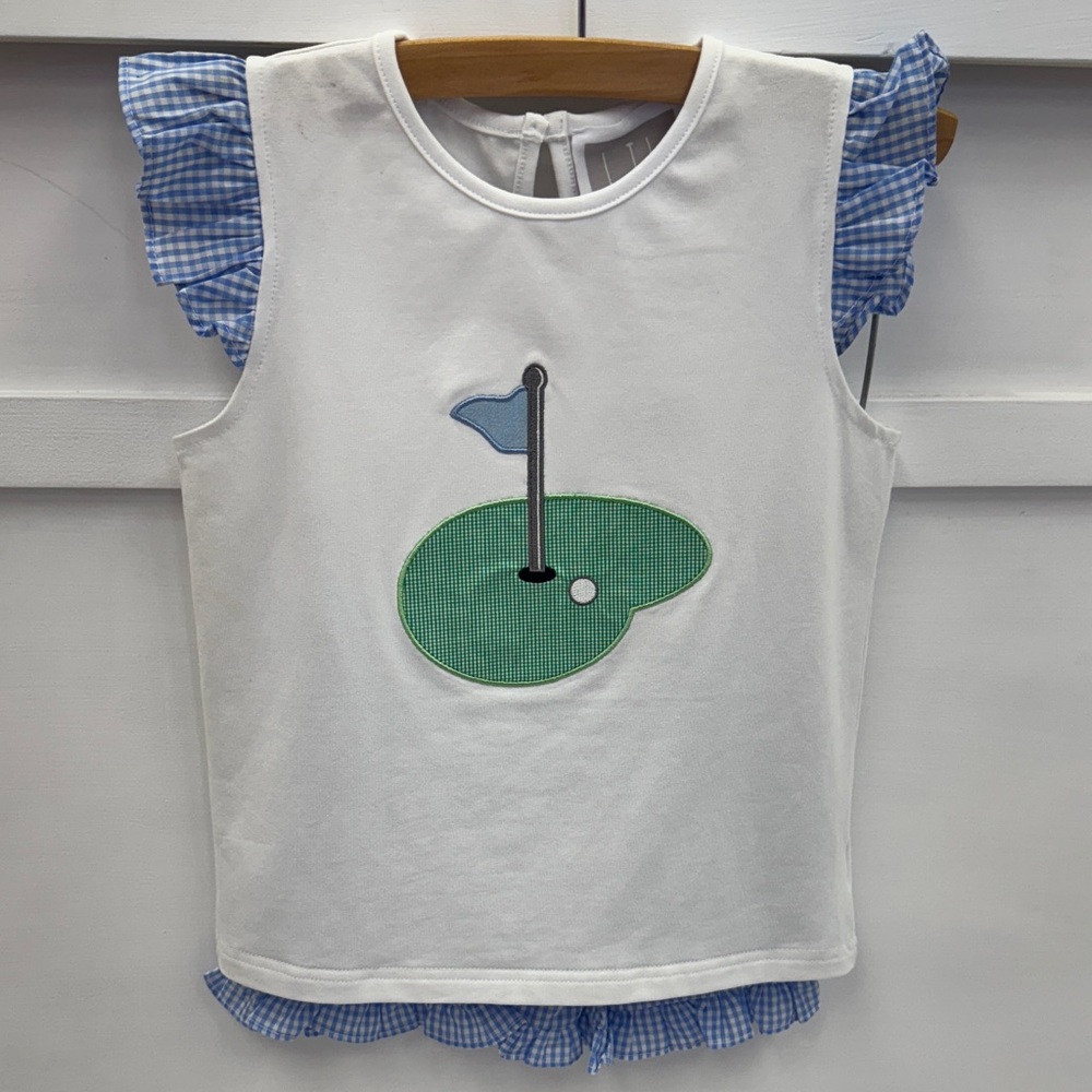 Lil Cactus White Sleeveless Top & Shorts with Golf Design